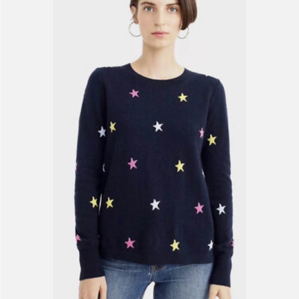 J. Crew Cashmere Women's Star Pattern Sweater - Navy, Pink, Yellow, White